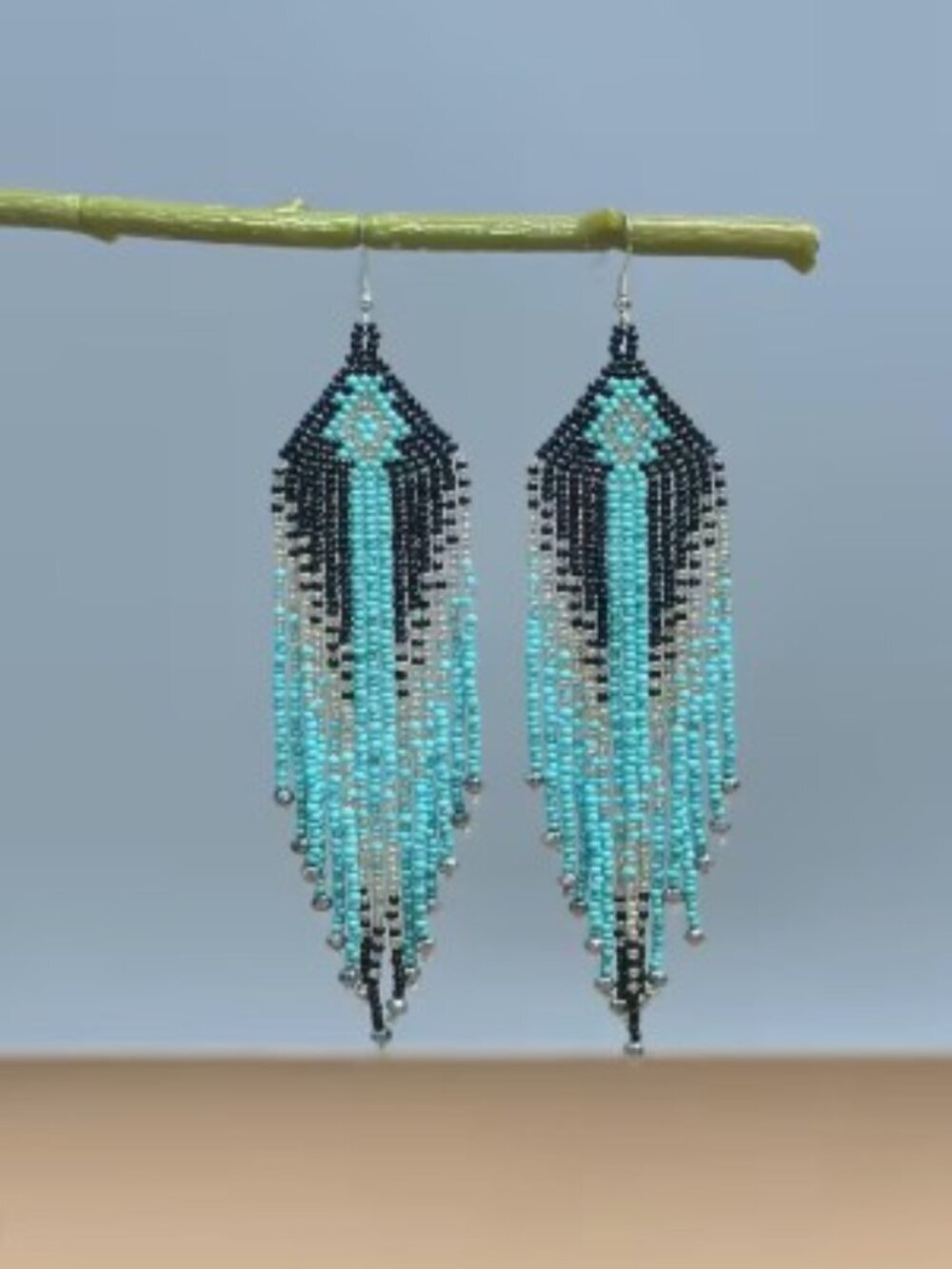 Bohemian Style Beaded Tassel Earrings Handcrafted Glass Seed Bead Dangles Teal